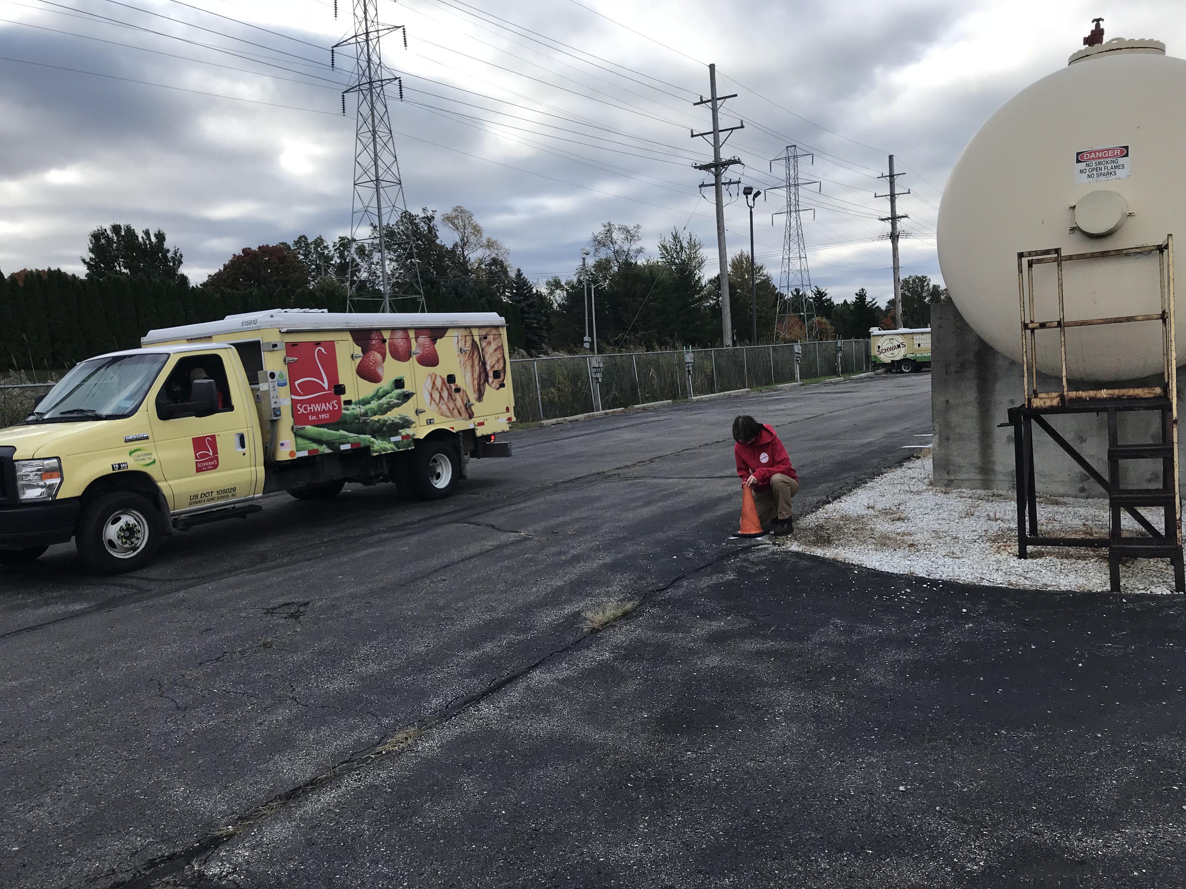 Setting up cones in the parking lot
